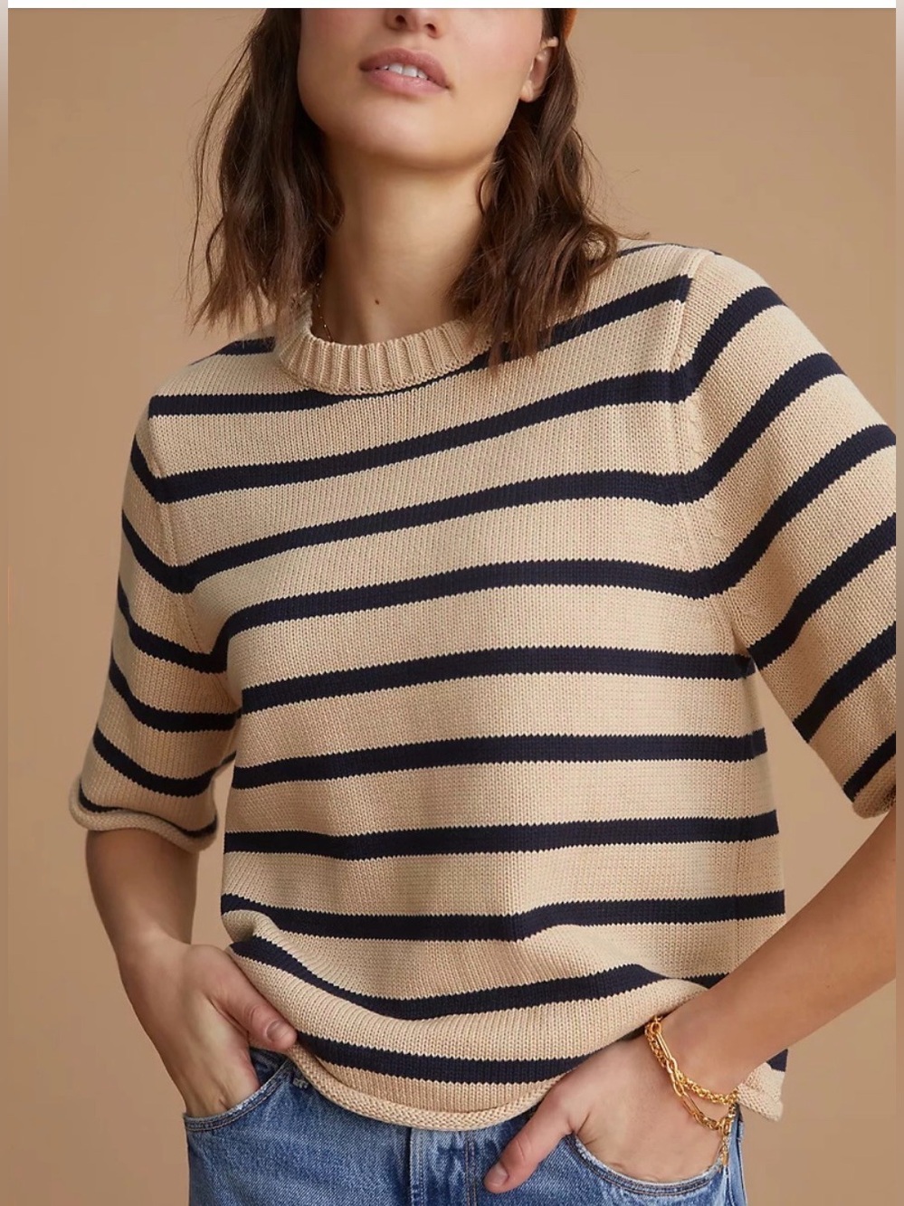 Anthropologie DemyLee Ezra Striped Short-Sleeve Crewneck Sweater XL